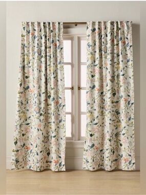Anthropologie Hattie Organic Cotton Floral Printed Blackout Curtain 1 Panel